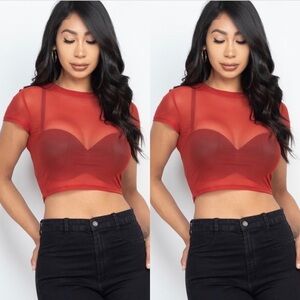 Mesh Crop Top Women Short Sleeve Bodycon Tees See Through Blouse O Neck Clubwear